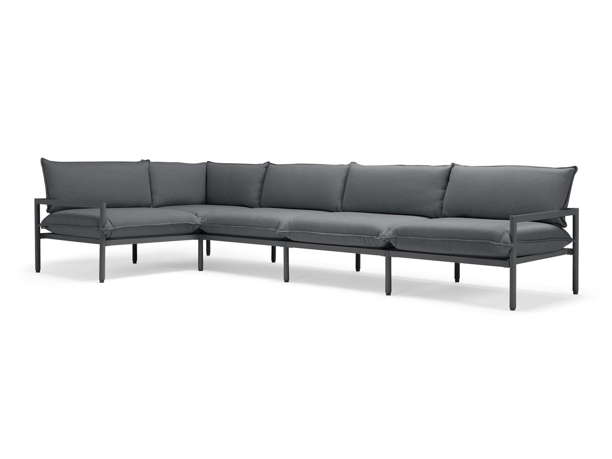 Front angle view of black 5-piece outdoor sectional sofa